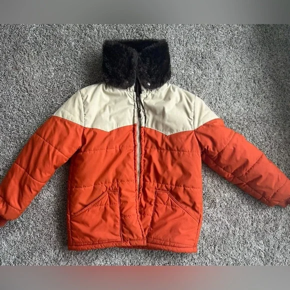 Vintage Fur Lined Simco Zip Orange Medium Bomber Jacket Hood Converts To Collar - Picture 2 of 10